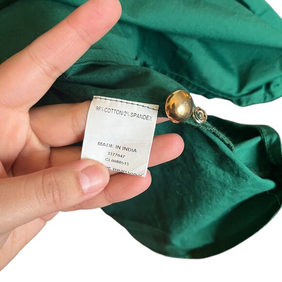 eShakti Shawl Collar Surplice Poplin Dress Emerald Green Mini Pleated Oz Size L - Picture 11 of 13